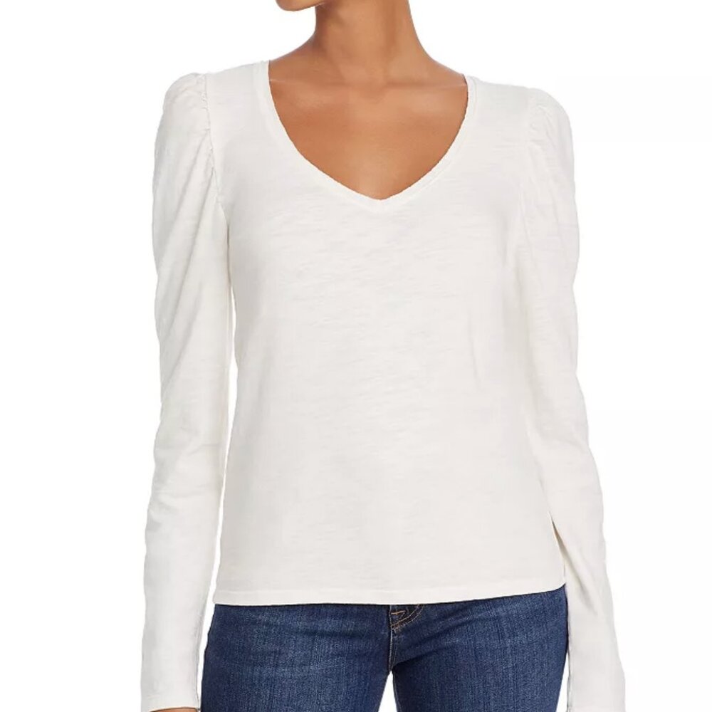 Nation LTD White Puff Shoulder V-Neck Tee | Size XS | NWT